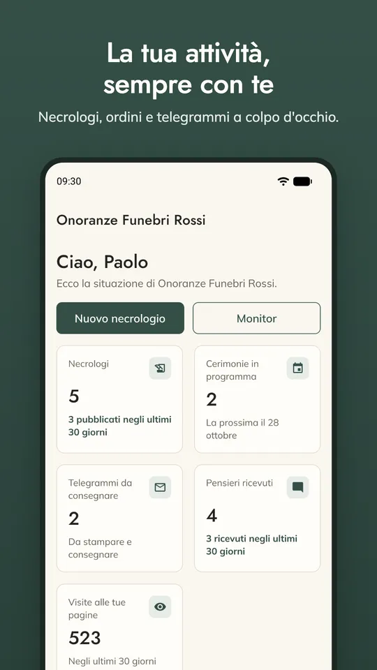L'app Necrologi360 Business sul telefono