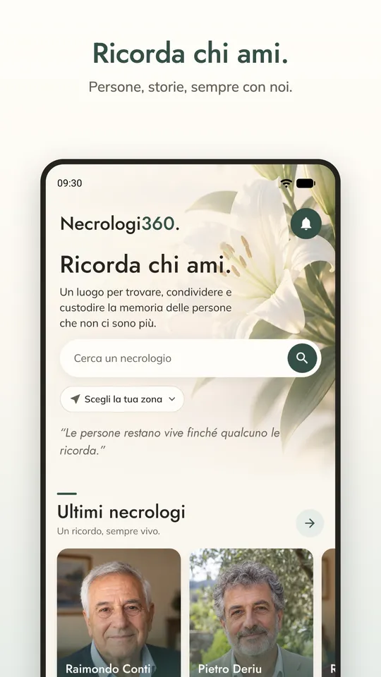 L'app Necrologi360 sul telefono